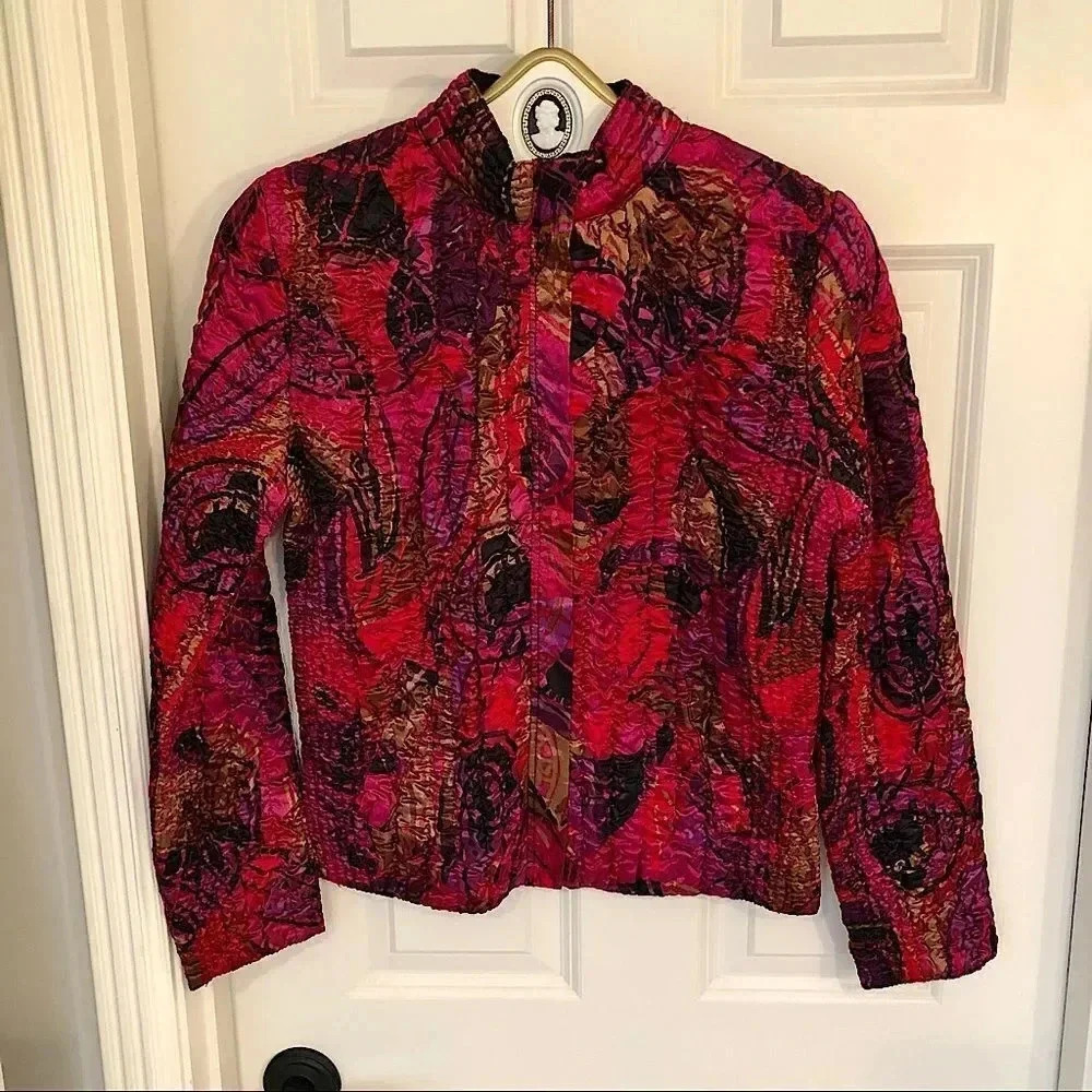 Vintage Ruby Rd. long sleeve mod zipper‎ paisley print quilted jacket siz…